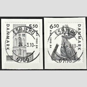 FRIMRKER DANMARK | 2010 - AFA 1614E,1615E - Ribe 1300 r. - 5,50-6,50 Kr. grsort - Pragt Stemplet
