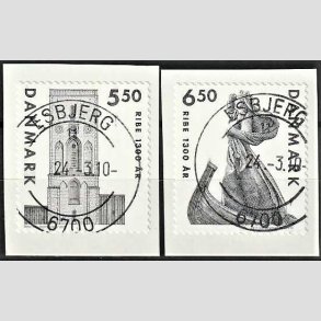 FRIMRKER DANMARK | 2010 - AFA 1614E,1615E - Ribe 1300 r. - 5,50-6,50 Kr. grsort - Pragt Stemplet