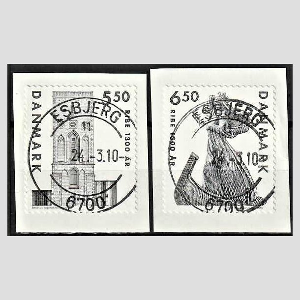 FRIMRKER DANMARK | 2010 - AFA 1614E,1615E - Ribe 1300 r. - 5,50-6,50 Kr. grsort p klip - Pragt Stemplet