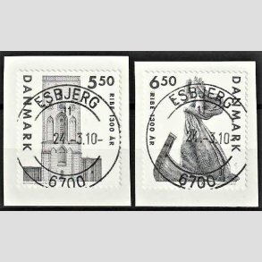 FRIMRKER DANMARK | 2010 - AFA 1614E,1615E - Ribe 1300 r. - 5,50-6,50 Kr. grsort p klip - Pragt Stemplet