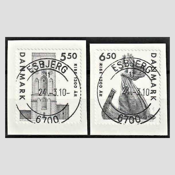 FRIMRKER DANMARK | 2010 - AFA 1614E,1615E - Ribe 1300 r. - 5,50-6,50 Kr. grsort p klip - Pragt Stemplet