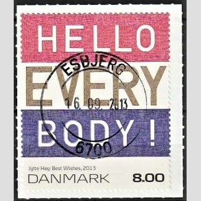 FRIMRKER DANMARK | 2013 - AFA 1755 - Frimrkekunst - Best wishes - 8,00 Kr. flerfarvet - Pragt Stemplet Esbjerg
