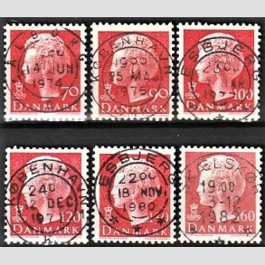 FRIMRKER DANMARK | 1974-81 - AFA 560,574,620,646,678,715 - Dronning Margrethe - 70-160 re rd - Pragt Stemplet