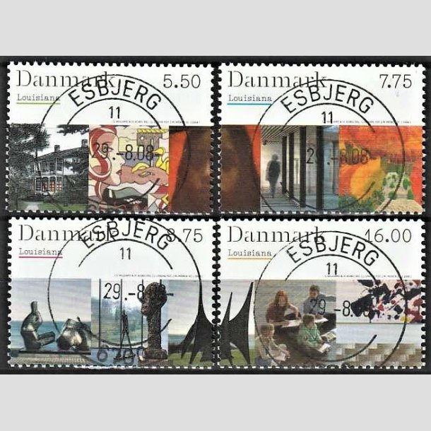 FRIMRKER DANMARK | 2008 - AFA 1539-42 - Kunstmuseet Louisiana - 5,50-16,00 Kr. flerfarvet i komplet st - Pragt Stemplet