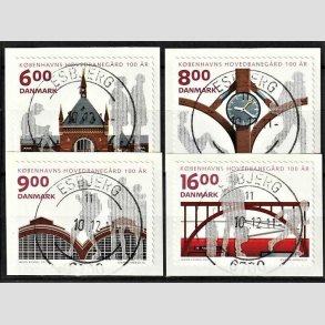 FRIM�RKER DANMARK | 2011 - AFA 1675-1678 - KBH Hovedbaneg�rd 100 �r - 6,00-16,00 Kr. flerfarvet i komplet s�t - Pragt Stemplet