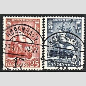 FRIM�RKER DANMARK | 1951 - AFA 328,329 - S�officerskolen 250 �r - 25 + 50 �re i s�t - Pragt Stemplet