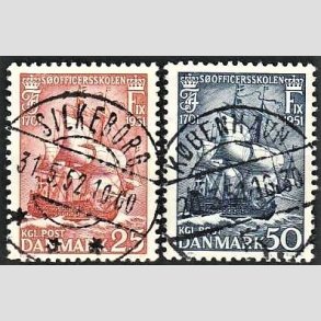 FRIM�RKER DANMARK | 1951 - AFA 328,329 - S�officerskolen 250 �r - 25 + 50 �re i s�t - Pragt Stemplet