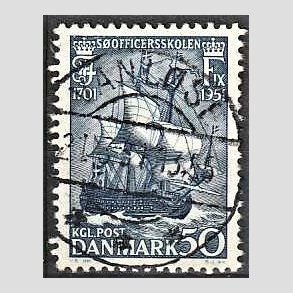 FRIM�RKER DANMARK | 1951 - AFA 329 - S�officerskolen 250 �r - 50 �re bl� - Pragt Stemplet Vanl�se