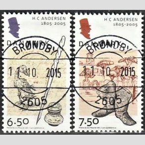 FRIM�RKER DANMARK | 2005 - AFA 1424,1425 - H.C. Andersen - 6,50 + 7,50 Kr. Pen og bl�k + Rejsest�vler - Pragt Stemplet