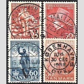 FRIM�RKER DANMARK | 1952 - AFA 334,355,365,372 - Redningsv�snet 100 �r mv. - 25-60 �re - Pragt Stemplet