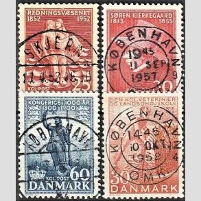 FRIM�RKER DANMARK | 1952 - AFA 334,355,365,372 - Redningsv�snet 100 �r mv. - 25-60 �re - Pragt Stemplet
