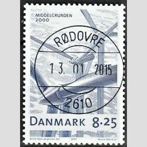 FRIM�RKER DANMARK | 2007 - AFA 1495 - Danske vindm�ller - 8,25 Kr. bl� - Pragt Stemplet