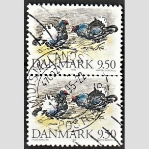 FRIM�RKER DANMARK | 1994 - AFA 1079 - Truede danske dyr - 9,50 Kr. Urfugl i lodret par - Pragt Stemplet