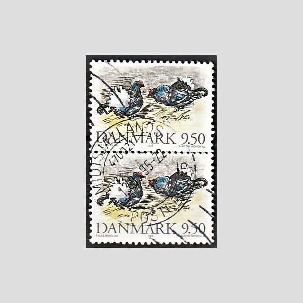 FRIMRKER DANMARK | 1994 - AFA 1079 - Truede danske dyr - 9,50 Kr. Urfugl i lodret par - Pragt Stemplet