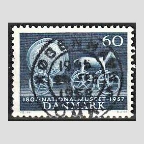 FRIM�RKER DANMARK | 1957 - AFA 371 - Nationalmuseets 150 �r - 60 �re bl� - Pragt Stemplet
