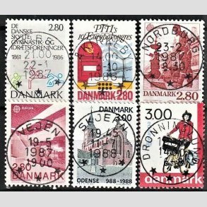 FRIM�RKER DANMARK | 1986 - AFA 862,863,870,882,906,911 - Dansk Skytte og Gymnastik mv. - 2,80-3,00 Kr. flerfarvet - Pragt Stemplet