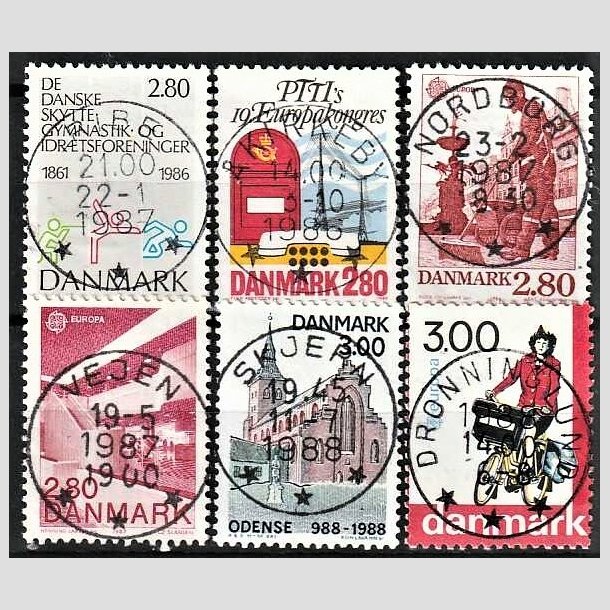 FRIMRKER DANMARK | 1986 - AFA 862,863,870,882,906,911 - Dansk Skytte og Gymnastik mv. - 2,80-3,00 Kr. flerfarvet - Pragt Stemplet