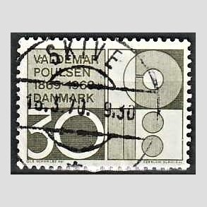 FRIM�RKER DANMARK | 1969 - AFA 490 - Valdemar Poulsen - 30 �re olivgr�n - Pragt Stemplet