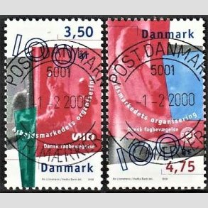 FRIM�RKER DANMARK | 1998 - AFA 1164,1166 - Arbejdsmarkdets organisering 100 �r - 3,50 + 4,75 Kr. flerfarvet - Pragt Stemplet