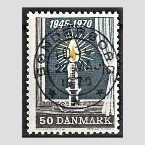 FRIM�RKER DANMARK | 1970 - AFA 496 - Danmark bes�ttelses oph�r 25 �r - 50 �re brun/gul/gr� - Pragt Stemplet
