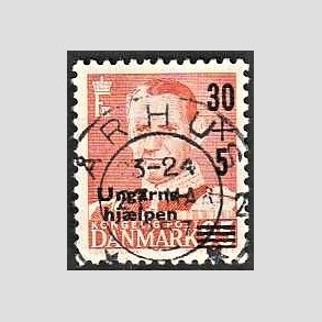 FRIMRKER DANMARK | 1957 - AFA 369 - Ungarnshjlpen - 30 + 5 re orangerd - Pragt Stemplet