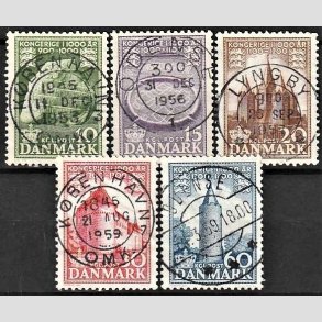 FRIM�RKER DANMARK | 1953-56 - AFA 346-350 - Kongeriget 1000 �r - 10-60 �re - Pragt Stemplet