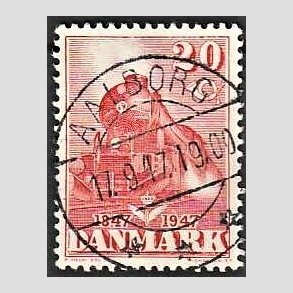 FRIM�RKER DANMARK | 1947 - AFA 303 - Danske jernbane 100 �r - 20 �re r�d - Lux Stemplet Aalborg
