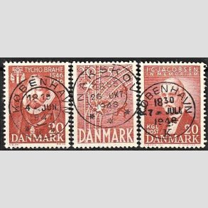FRIM�RKER DANMARK | 1946 - AFA 298,300,305 - Tycho Brahe mv. - 20 �re - Pragt Stemplet
