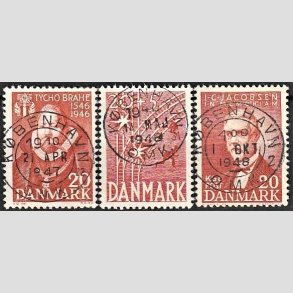 FRIM�RKER DANMARK | 1946 - AFA 298,300,305 - Tycho Brahe mv. - 20 �re - Pragt Stemplet