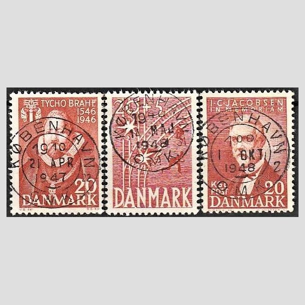FRIMRKER DANMARK | 1946 - AFA 298,300,305 - Tycho Brahe mv. - 20 re - Pragt Stemplet