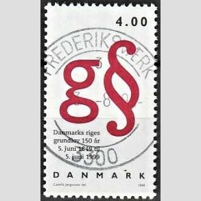 FRIM�RKER DANMARK | 1999 - AFA 1217 - Grundloven 150 �r - 4,00 Kr. r�d/sort - Pragt Stemplet