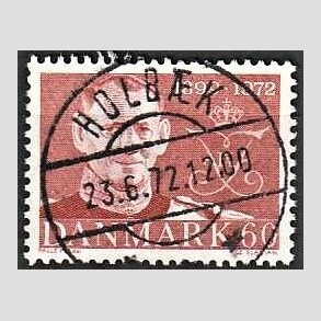 FRIMRKER DANMARK | 1972 - AFA 522 - Frederik IX mindeudgave - 60 re brunrd - Pragt Stemplet Holbk