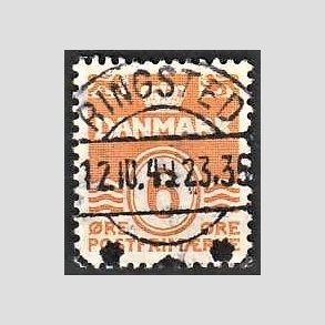 FRIM�RKER DANMARK | 1940 - AFA 254 - B�lgelinie 6 �re orangegul - Lux Stemplet Ringsted