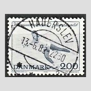 FRIM�RKER DANMARK | 1982 - AFA 745 - WM i kunstsk�jtel�b - 2 Kr. bl� - Pragt Stemplet Haderslev