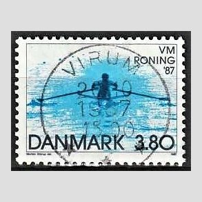 FRIM�RKER DANMARK | 1987 - AFA 887 - WM i roning - 3,80 Kr. bl� - Pragt Stemplet