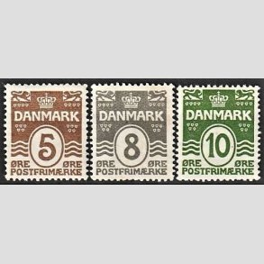 FRIM�RKER DANMARK | 1921-22 - AFA 122,123,124 - B�lgelinie 5,8,10 �re - Postfrisk