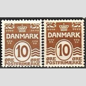 FRIM�RKER DANMARK | 1930 - AFA 185,185a - B�lgelinie 10 �re brun + r�dbrun - Postfrisk