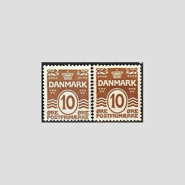 FRIMRKER DANMARK | 1930 - AFA 185,185a - Blgelinie 10 re brun + rdbrun - Postfrisk