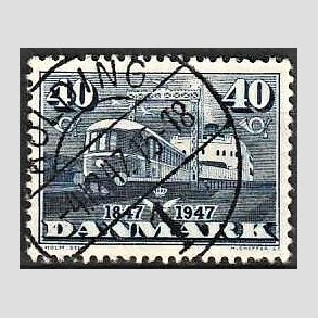 FRIM�RKER DANMARK | 1947 - AFA 304 - Danske jernbaner 100 �r - 40 �re bl� - Pragt Stemplet