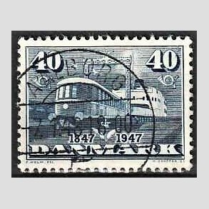 FRIM�RKER DANMARK | 1947 - AFA 304 - Danske jernbaner 100 �r - 40 �re bl� - Pragt Stemplet