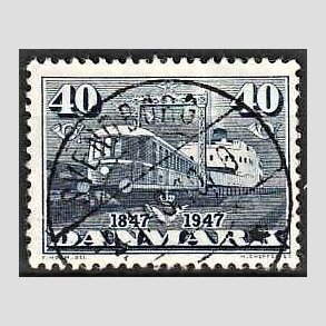 FRIM�RKER DANMARK | 1947 - AFA 304 - Danske jernbaner 100 �r - 40 �re bl� - Pragt Stemplet