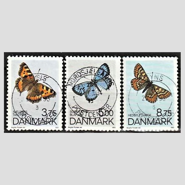 FRIMRKER DANMARK | 1993 - AFA 1037,1038,1039 - Sommerfugle - 3,75-8,75 Kr. flerfarvet - Pragt Stemplet