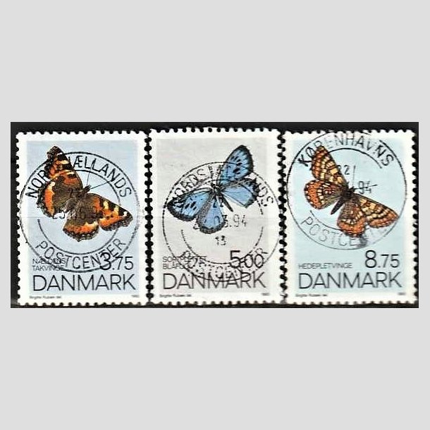 FRIMRKER DANMARK | 1993 - AFA 1037,1038,1039 - Sommerfugle - 3,75-8,75 Kr. flerfarvet - Pragt Stemplet