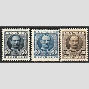 FRIM�RKER DANMARK | 1907 - AFA 56,56a,57 - Frederik VIII 20 �re bl� - Ubrugt