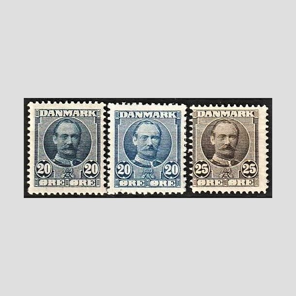 FRIMRKER DANMARK | 1907 - AFA 56,56a,57 - Frederik VIII 20 re bl - Ubrugt