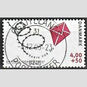 FRIMRKER DANMARK | 2001 - AFA 1275 - Amnesty International - 4,00 Kr. + 50 re bl/rd - Pragt Stemplet