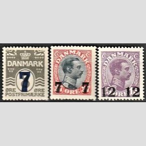 FRIMRKER DANMARK | 1926 - AFA 157,158,159 - 7/8 re, 7 7/27 re og 12 12/15 re provisorier i st - Postfrisk