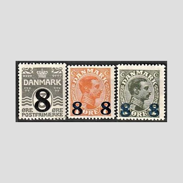 FRIMRKER DANMARK | 1921-22 -  AFA 117,118,119 - 8/3 re, 8 8/7 re og 8 8/12 re provisorier i st - Postfrisk