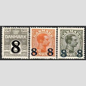 FRIMRKER DANMARK | 1921-22 -  AFA 117,118,119 - 8/3 re, 8 8/7 re og 8 8/12 re provisorier i st - Postfrisk