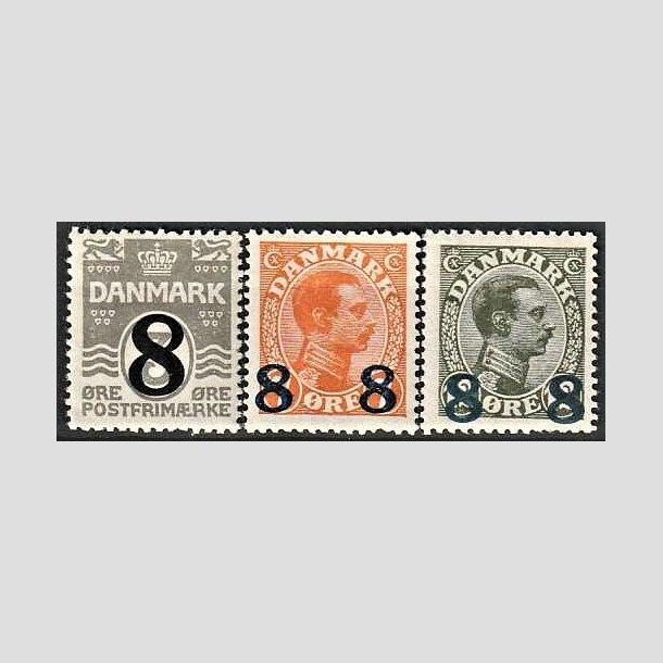 FRIMRKER DANMARK | 1921-22 -  AFA 117,118,119 - 8/3 re, 8 8/7 re og 8 8/12 re provisorier i st - Postfrisk